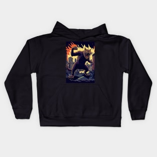 Giant Angry Cat attacking a city Kids Hoodie